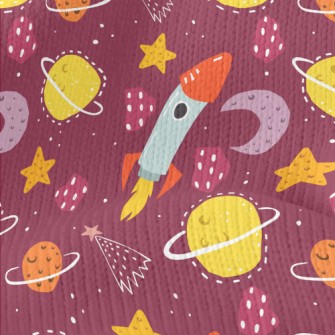 塗鴉火箭和星球宇宙仿毛衣布(幅寬150公分)