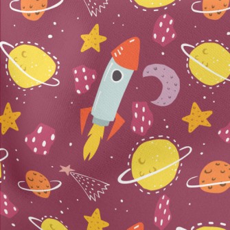 塗鴉火箭和星球宇宙薄棉布(幅寬150公分)