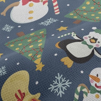 聖誕雪人和企鵝麻布(幅寬150公分)