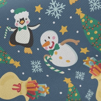 聖誕雪人和企鵝斜紋布(幅寬150公分)