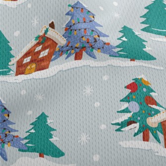 聖誕雪中房屋鳥眼布(幅寬160公分)
