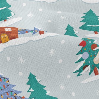 聖誕雪中房屋仿棉布(幅寬150公分)
