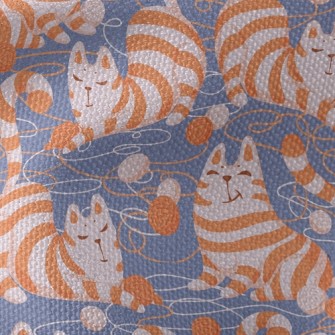 慵懶玩毛線條紋貓帆布(幅寬150公分)