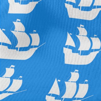 白色海盜船剪影毛巾布(幅寬160公分)