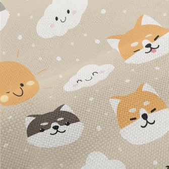 可愛雲朵柴犬麻布(幅寬150公分)