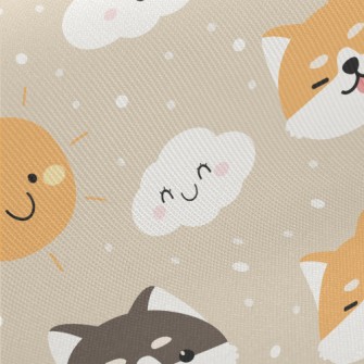 可愛雲朵柴犬斜紋布(幅寬150公分)