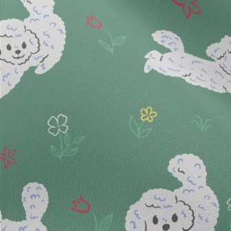 白色小狗在花園雪紡布(幅寬150公分)