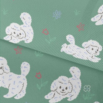 白色小狗在花園牛津布(幅寬150公分)
