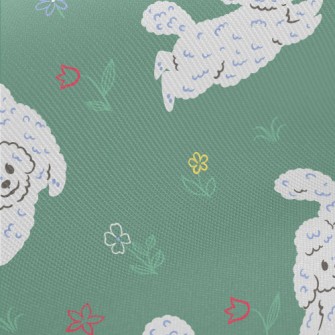 白色小狗在花園斜紋布(幅寬150公分)