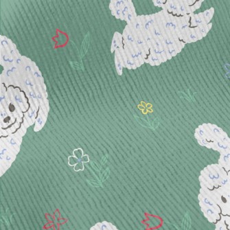 白色小狗在花園燈芯絨(幅寬150公分)