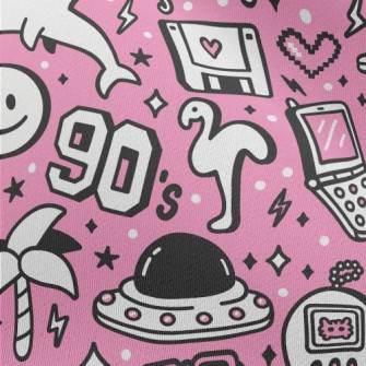 90s復古卡通圖案雪紡布(幅寬150公分)