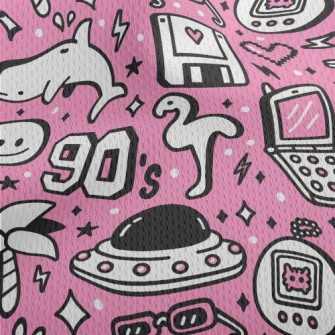 90s復古卡通圖案鳥眼布(幅寬160公分)