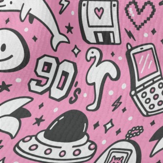 90s復古卡通圖案毛巾布(幅寬160公分)