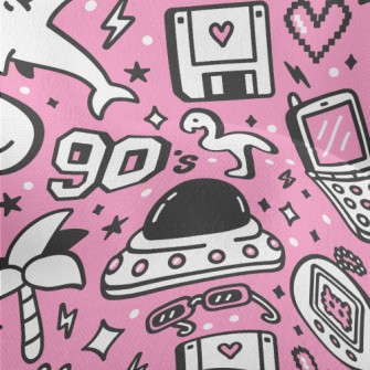 90s復古卡通圖案竹節麻(幅寬150公分)