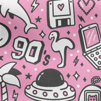 90s復古卡通圖案刷毛布(幅寬150公分)