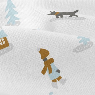 雪中玩耍滑雪仿棉布(幅寬150公分)