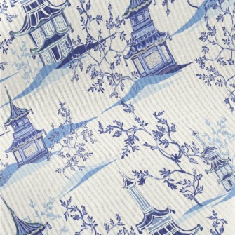手繪中式建築燈芯絨(幅寬150公分)