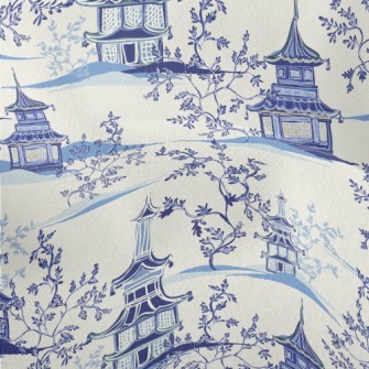 手繪中式建築竹節麻(幅寬150公分)