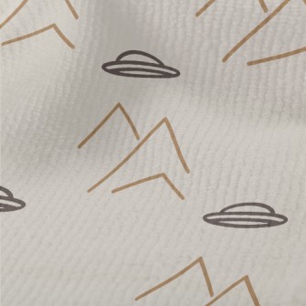 卡通飛碟與山脈毛巾布(幅寬160公分)