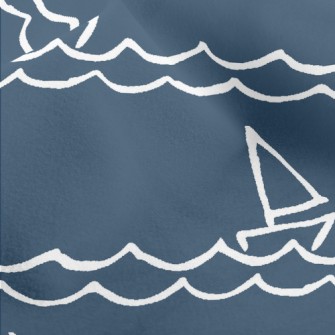 帆船與海浪水晶絨(幅寬160公分)