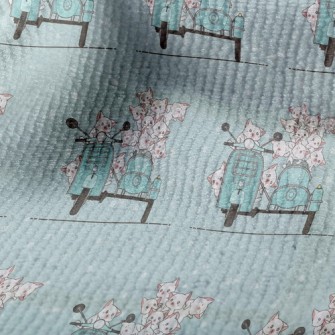貓和摩托車毛巾布(幅寬160公分)