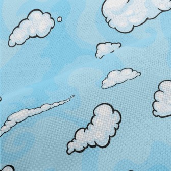卡通藍色雲朵麻布(幅寬150公分)