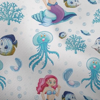 水母小魚美人魚雙斜布(幅寬150公分)