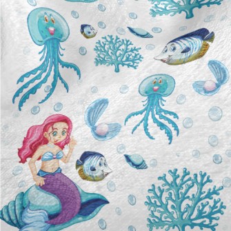水母小魚美人魚法蘭絨(幅寬150公分)
