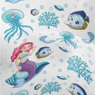 水母小魚美人魚竹節麻(幅寬150公分)