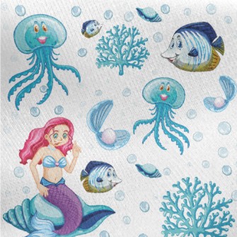 水母小魚美人魚刷毛布(幅寬150公分)