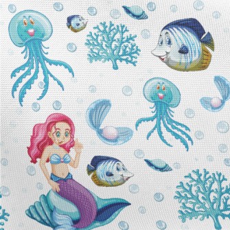 水母小魚美人魚春亞紡(幅寬160公分)