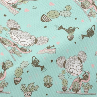 女孩種植仙人掌高爾布(幅寬180公分)