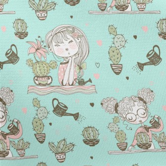 女孩種植仙人掌春亞紡(幅寬160公分)