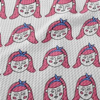 卡通風格的可愛女人臉泡泡布(幅寬160公分)