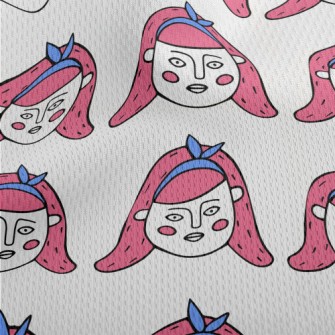 卡通風格的可愛女人臉鳥眼布(幅寬160公分)