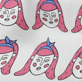 卡通風格的可愛女人臉毛巾布(幅寬160公分)