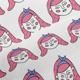卡通風格的可愛女人臉麻布(幅寬150公分)