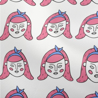 卡通風格的可愛女人臉雙斜布(幅寬150公分)