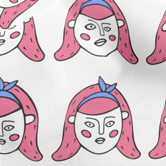 卡通風格的可愛女人臉水晶絨(幅寬160公分)