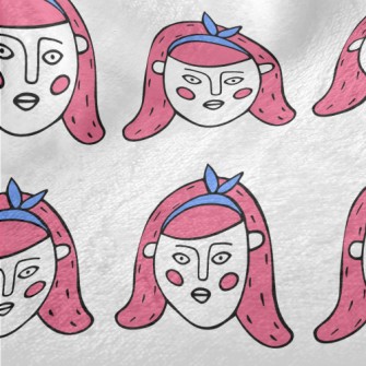 卡通風格的可愛女人臉法蘭絨(幅寬150公分)