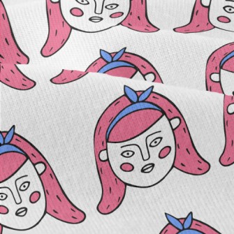 卡通風格的可愛女人臉仿棉布(幅寬150公分)