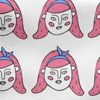 卡通風格的可愛女人臉刷毛布(幅寬150公分)