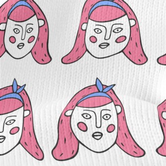 卡通風格的可愛女人臉仿毛衣布(幅寬150公分)