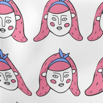 卡通風格的可愛女人臉薄棉布(幅寬150公分)