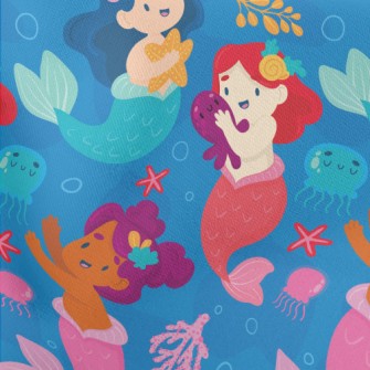 美人魚公主與水母羅馬布(幅寬160公分)