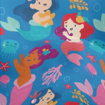 美人魚公主與水母竹節麻(幅寬150公分)