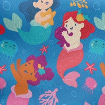 美人魚公主與水母刷毛布(幅寬150公分)