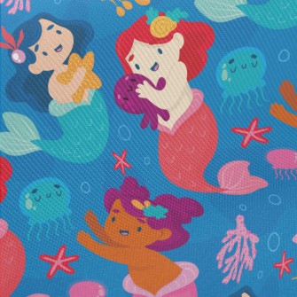 美人魚公主與水母厚棉布(幅寬150公分)
