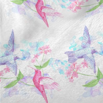 在鮮花上採蜜的蜂鳥法蘭絨(幅寬150公分)