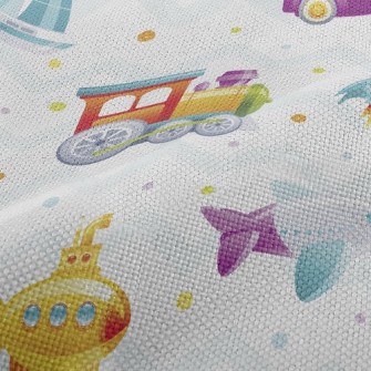 卡通火車火箭潛水艇麻布(幅寬150公分)